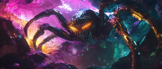 Abstract spider like creature in a crystal cave