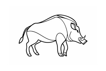 Simple linear illustration of a wild boar in black and white with a clean background.