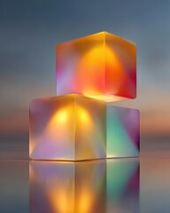 Transparent stacked cubes glow with vibrant, warm internal light