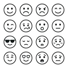Expressive emoticons icons set – outline, simple and minimal face expressions
