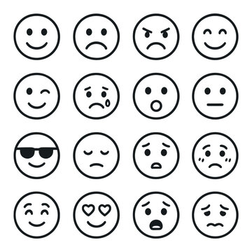 Naklejki Expressive emoticons icons set – outline, simple and minimal face expressions
