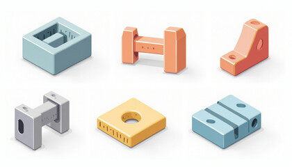 Collection of Stylized 3D Geometric Forms on White Background Digital Art