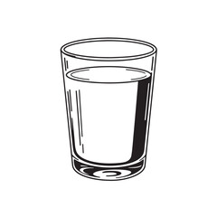 Simple illustration of a glass filled with water showcasing a vintage art silhouette perfect for refreshing drink concepts