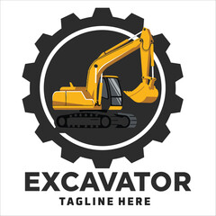 Excavator construction logo design, excavator logo element heavy equipment work. transportation vehicle mining