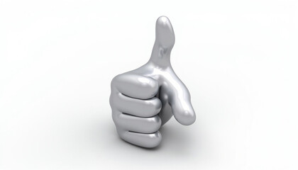 Polished metallic 3d hand rendering showing positive approval gesture on plain background