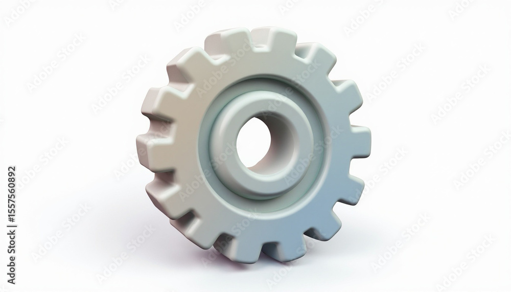 Fototapete A simplistic 3D rendering of a gear isolated on a pristine white backdrop