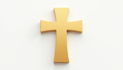 Obraz premium A golden religious cross symbol isolated on a plain white surface, simple design