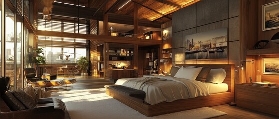Modern wooden bedroom interior design