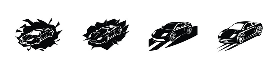 Artistic study of a bold sports car top view tearing down track Isolated on White Background