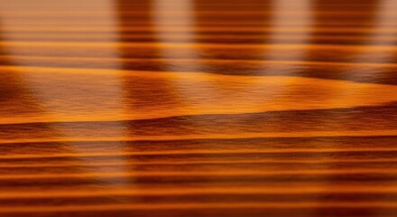 Close-up of polished wooden surface with light reflections
