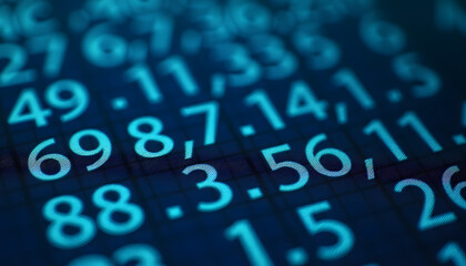 Obraz premium A macro shot of a digital display showing fluctuating financial data and numbers.