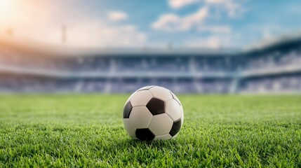 Fototapeta premium A traditional soccer ball on green grass, symbolizing the essence of the beautiful game.