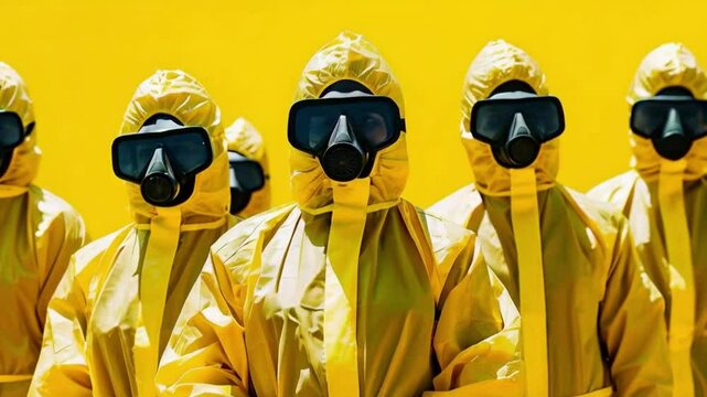 People in yellow suits protecting from radiation. 