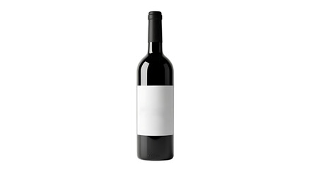 A sleek black bottle of red wine with a blank white label isolated on transparent background