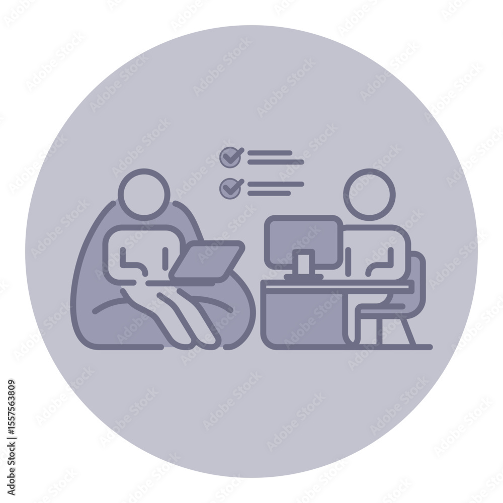 Poster two figures engaged in work environment focused on collaboration and task management. one figure sea