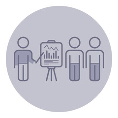 Facilitator presenting information to small group. Chart on easel displaying data. Participants engaged, indicating collaborative atmosphere focused on professional development