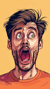 portrait illustration of a very shocked, surprised and worried man.