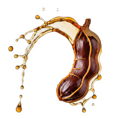Tamarind and splashed juice isolated on transparent background