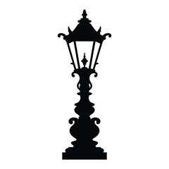 Obraz premium Ornate Bridge Lamp Silhouette, Vector, Illustration, Outline, Line Art, Icon, Logo, White Background.