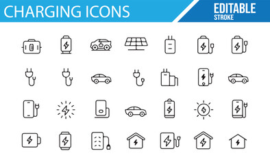 Simple Charging Icons for Use in Energy, Sustainability, and Power Systems