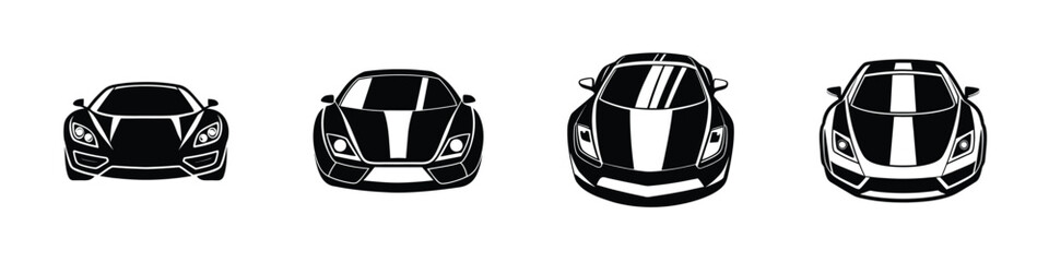 Aerial View of Sleek Sports Car Racing Flat Silhouette on White Background