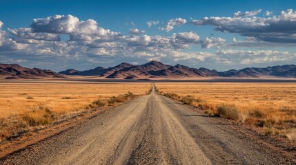 Fototapeta premium Serene Desert Road with Mountain Backdrop