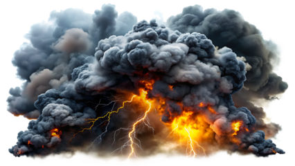 Dark Storm Clouds With Bright Orange Fire and Yellow Lightning Strikes smoke