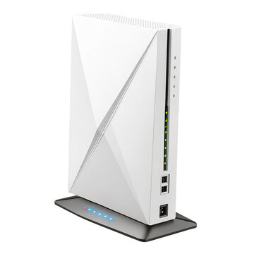 Front View of Stylish Smart Wi-Fi Router Isolated on White Background