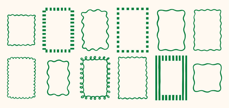 Vintage cute whimsical vector frames set. Decorative elegant retro wavy curve striped wedding invitation