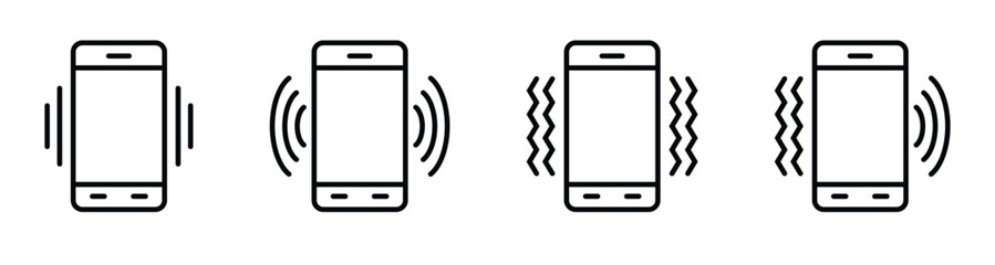 Phone ring and vibration mode icons. Smartphone sound profile icon set containing silent, sound and vibration mode symbol for app and ui. Transparent PNG and vector illustration.
