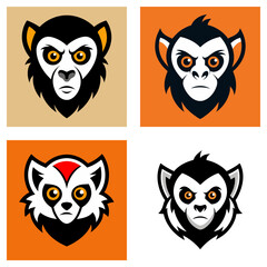 Obraz premium Illustration featuring four stylized monkey or lemur heads in a square grid with varying color schemes
