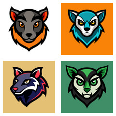 Fototapeta premium Four apalis logo designs featuring an owl, a skull, a kangaroo, and a hawk in various color schemes