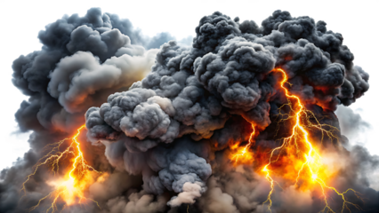 Fiery lightning strikes through dark storm clouds Ai thunder