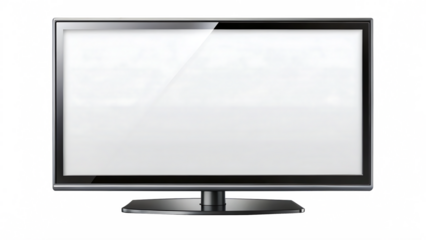 Flat screen television with blank white screen and colorful glitch border image