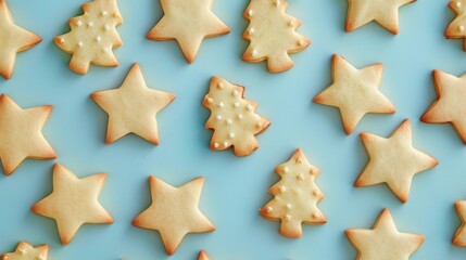 Obraz premium Delicious star and tree shaped cookies.