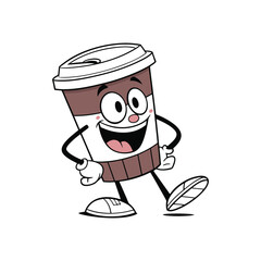 Vector design  cheerful cartoon cup of Hot coffee. Paper cup  template.