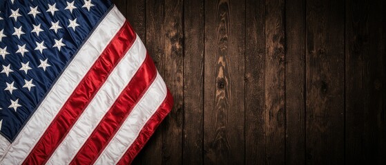 Obraz premium American flag on dark wooden background for July 4th.