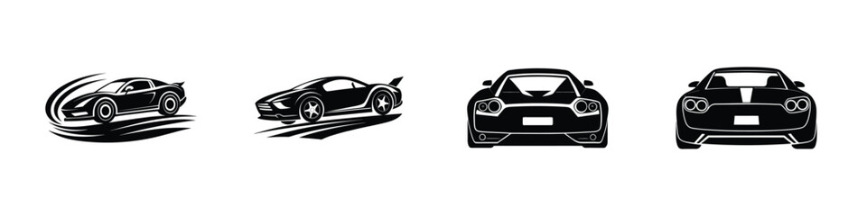 Obraz premium Minimal study of a stunning sports car rear view drifting around corner Flat Silhouette on White Background