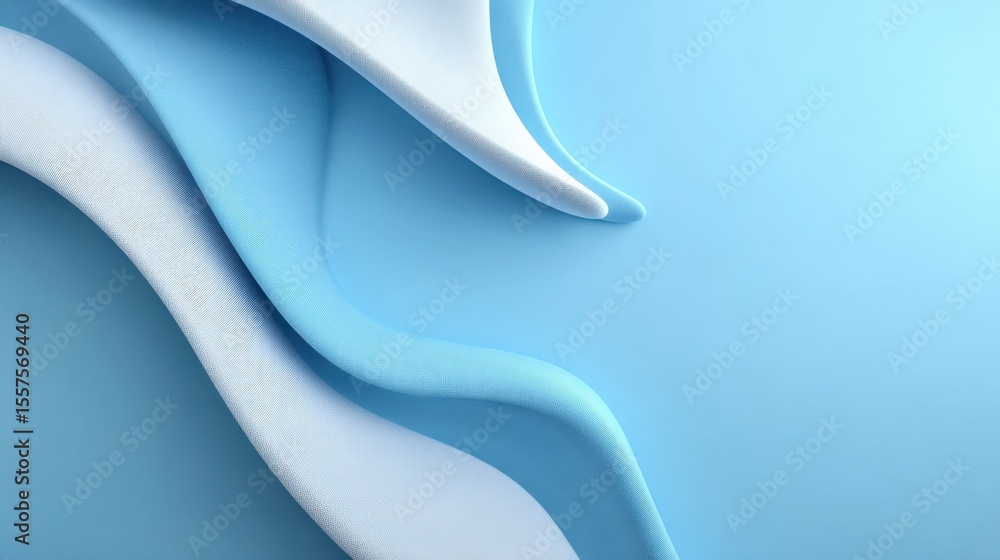 Poster Abstract layered paper art with smooth curved shapes in shades of blue and white creating a modern minimalist design