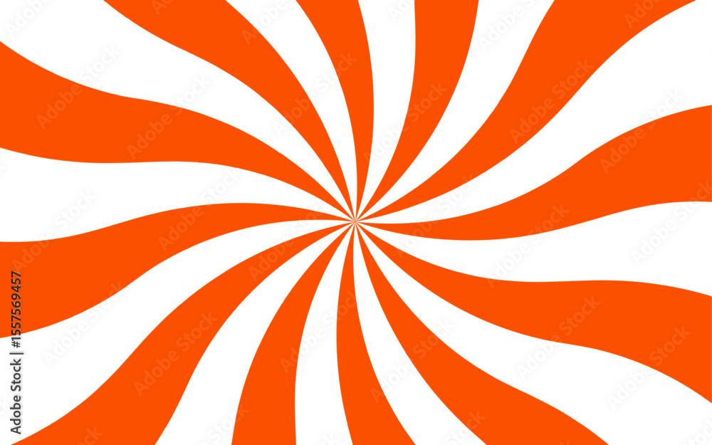 Poster abstract bold optical illusion background with swirling orange and white wavy stripes radiating from