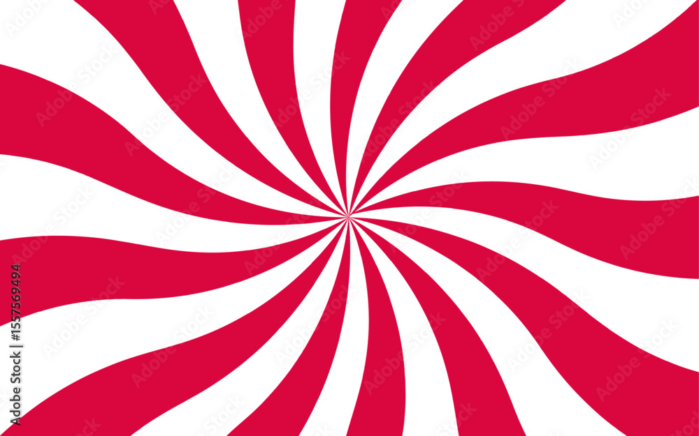 Poster abstract bold optical illusion background with swirling red and white wavy stripes radiating from th