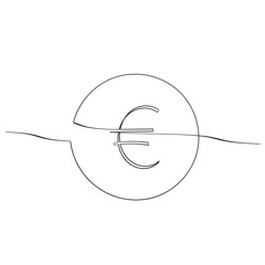 continuous line euro icon.one line drawing of euro money. Single line euro emblem isolated white background