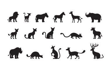 African Animal Silhouette Stock Vectors | Majestic Wildlife Shadows Featuring Lions, Elephants, Giraffes & Safari Beasts.