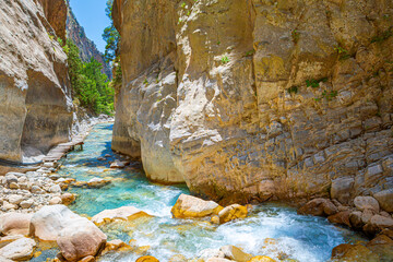 National Park Samaria Gorge, hiking trail. Crete, Greece
