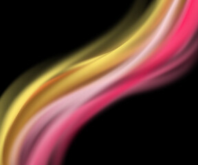 Pink and yellow neon wave gradient with motion blur effect on black background, glowing abstract...