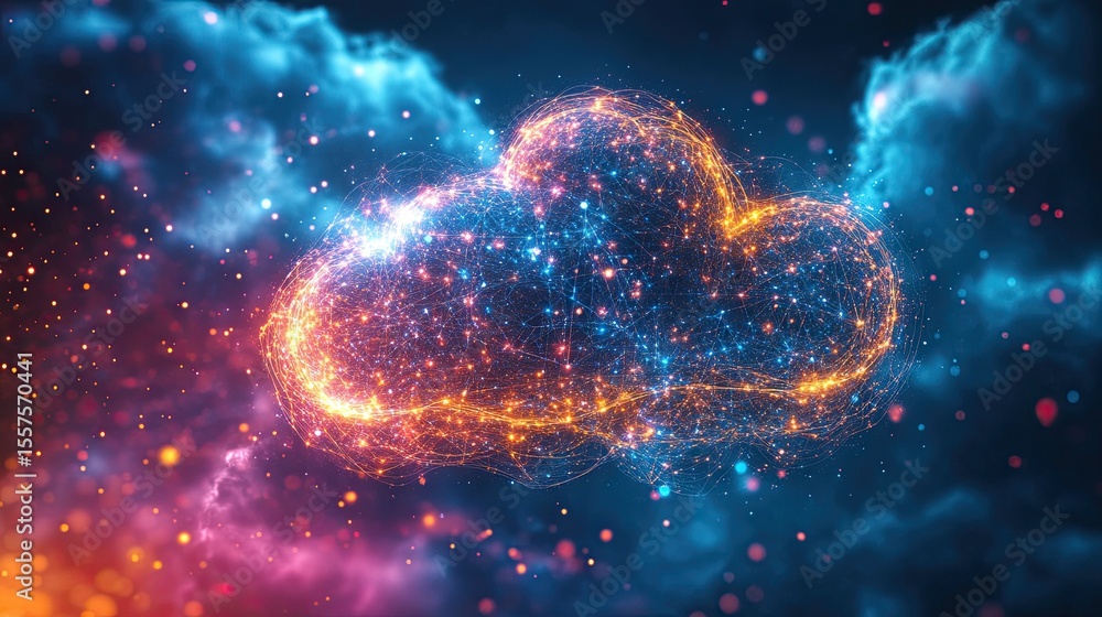 Poster abstract cloud network logo, futuristic digital symbol for data storage and online infrastructure de