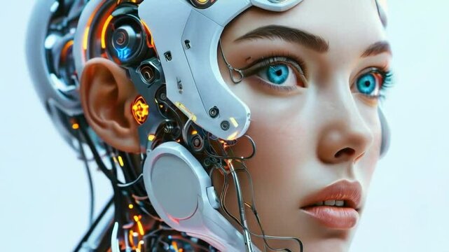 Wonder joy Beautiful Cyborg Human Face.