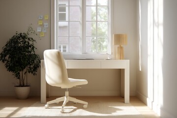 Bright Minimalist Home Office with Sunlight Streaming Through Window