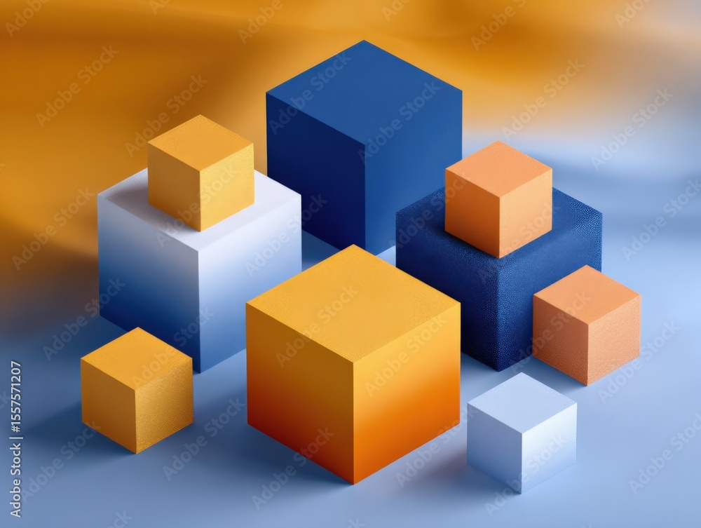 Aufkleber Abstract colorful geometric cubes as modern 3D design elements with vibrant shades on smooth surface for digital art projects and visual creativity