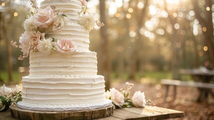 A beautiful wedding cake with floral accents.